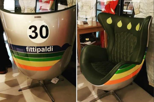 Egg armchair Fittipaldi helmet 30 tapestry olive green and yellow line