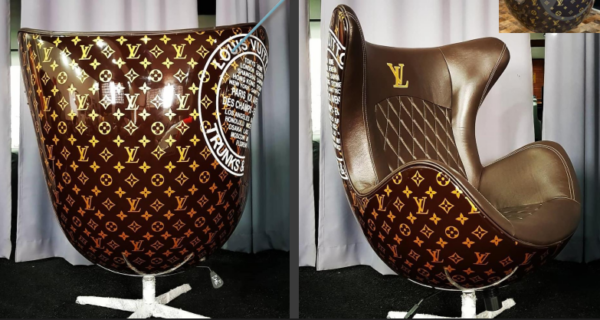 Egg Louis Vuitton armchair - black upholstery and white thread