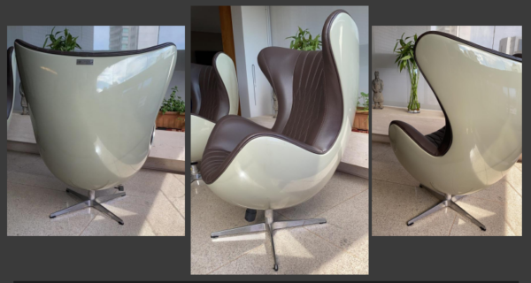 Ice-colored Egg armchair - brown upholstery and brown thread