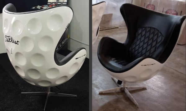 Egg Golf armchair - black upholstery white thread