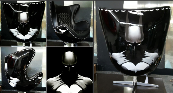 Egg Batman armchair - black upholstery, white thread