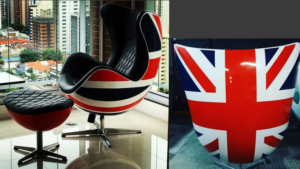 Egg England armchair - black upholstery and white thread